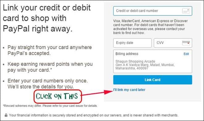 paypal credit card link