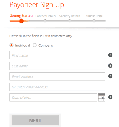 payoneer signup