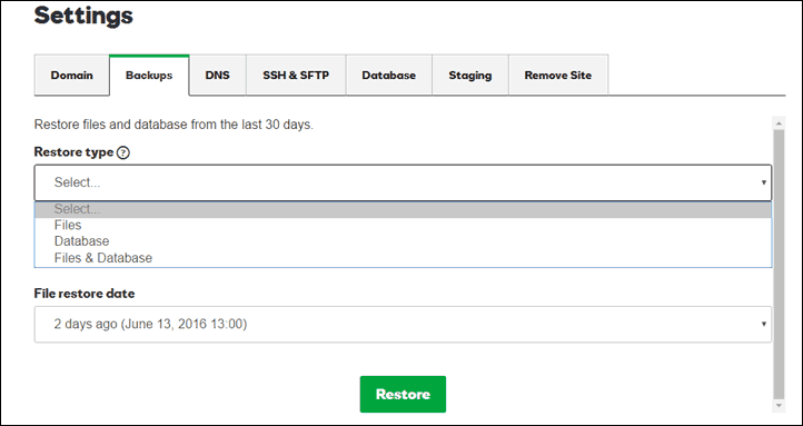 restore files database