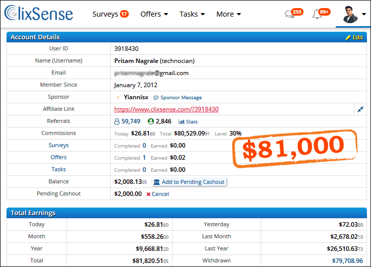 Clixsense Review How I Earned 80 000 From Clixsense With Proof - clixsense review how i earned 80 000 from clixsense